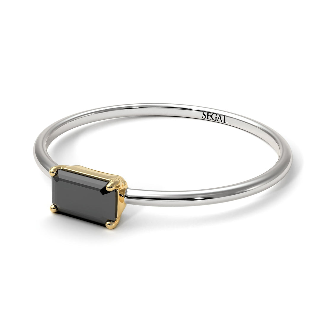 Two Tones Minimalist Emerald Cut Black Diamond Ring - Isla No. 20